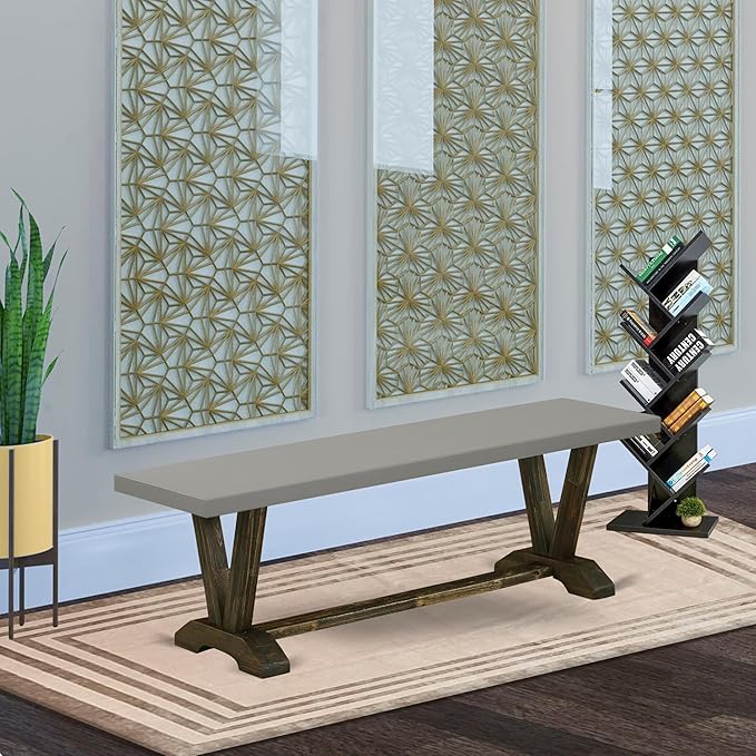 East West Furniture VB796 V-Style Modern Dining Room Bench with Solid Wood Seat, 60x15x18 Inch, Multi-Color