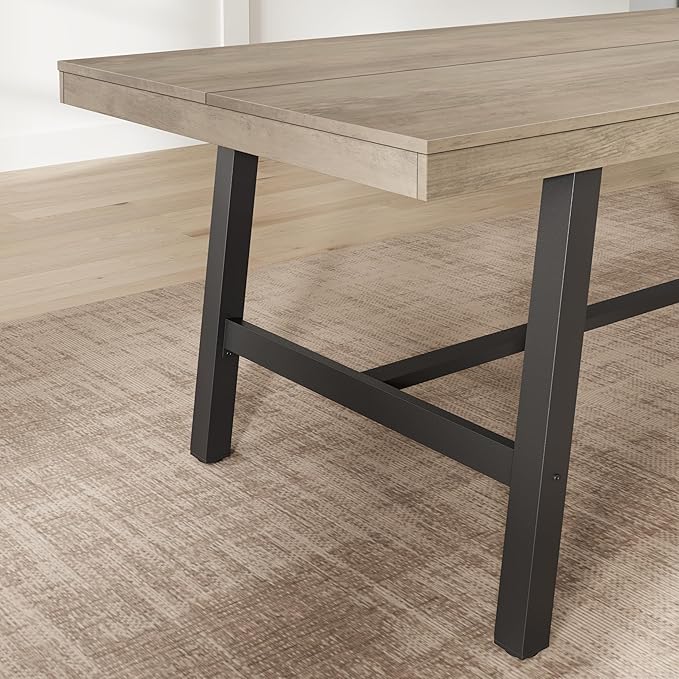 GarveeHome Industrial Dining Table for 6-8 People, 78.74" Long Large Kitchen Table with Sturdy Metal Frame, Rectangular Counter for Dinner, Kitchen, Dining Room (Grey, 79" Non-extendable)