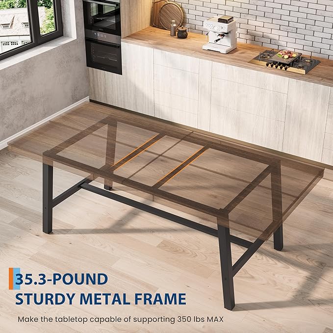 GarveeHome Industrial Dining Table for 6-8 People, 78.7" Long Large Kitchen Table with Sturdy Metal Frame, Rectangular Counter for Dinner, Kitchen, Dining Room (Brown, 79" Non-extendable)