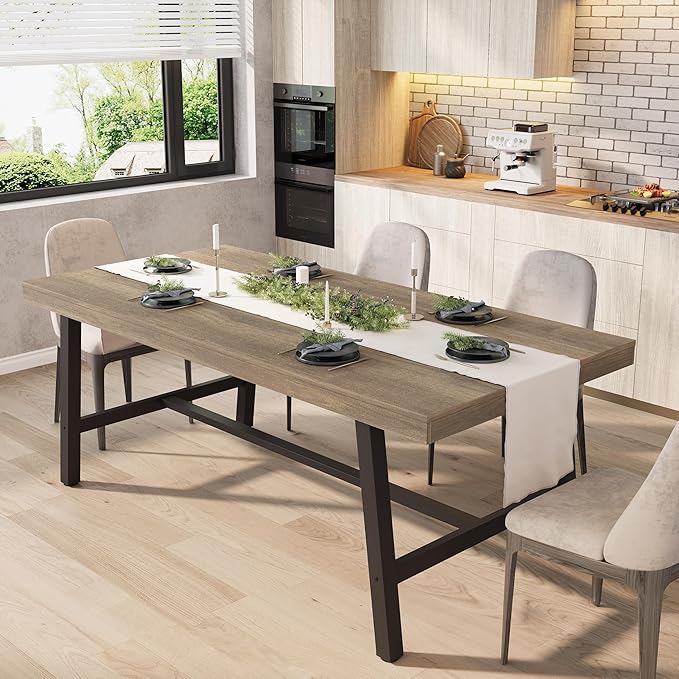 GarveeHome Industrial Dining Table for 6-8 People, 70.87" Long Kitchen Table with Sturdy Metal Frame, Rectangular Counter for Dinner, Kitchen, Dining Room (Rustic Pear, 71" Non-extendable)