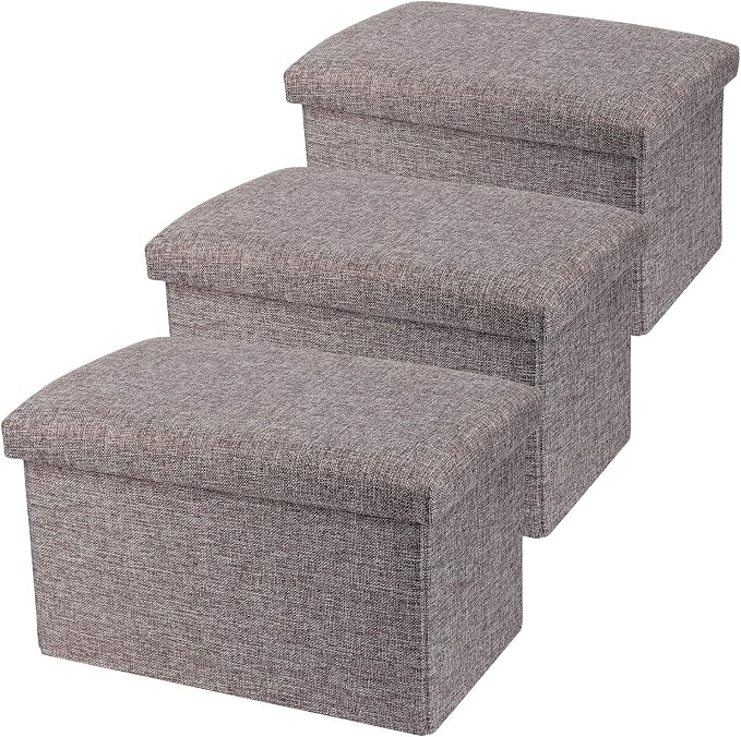 HOZEON 3 Pack 15.7 x 9.8 x 9.8 Inches Folding Storage Ottoman, Grey Rectangle Footrest Seat, Multifunctional Foot Stool for Living Room, Office, Traveling, Fishing, Camping