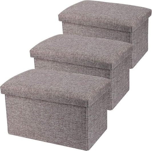 HOZEON 3 Pack 15.7 x 9.8 x 9.8 Inches Folding Storage Ottoman, Grey Rectangle Footrest Seat, Multifunctional Foot Stool for Living Room, Office, Traveling, Fishing, Camping
