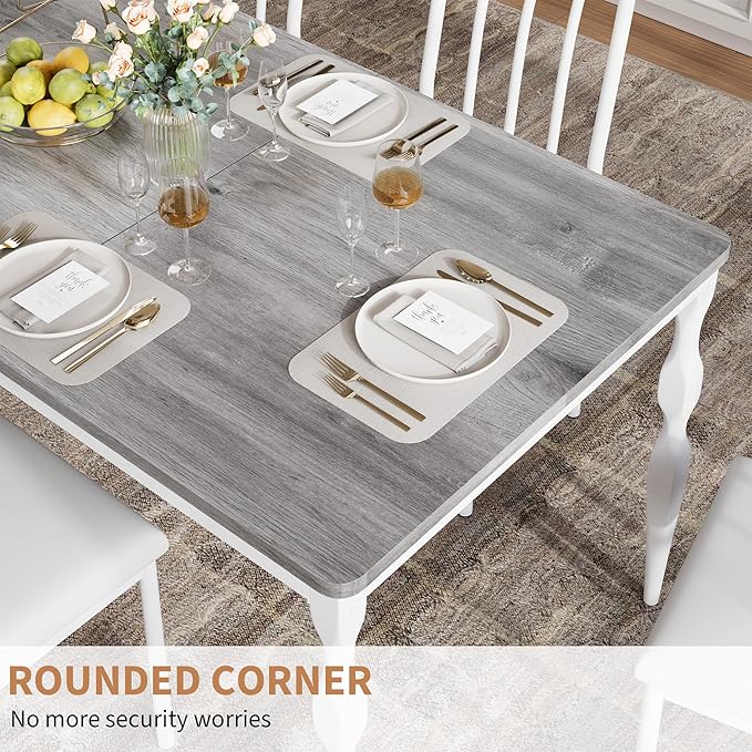 Garvee 79-Inch Modern Farmhouse Dining Table, Large Rectangular Kitchen Table for 6-8 People, Sturdy Wood Top with Unique Legs, Scratch-Resistant Dining Room Furniture for Party, Big Family, Grey