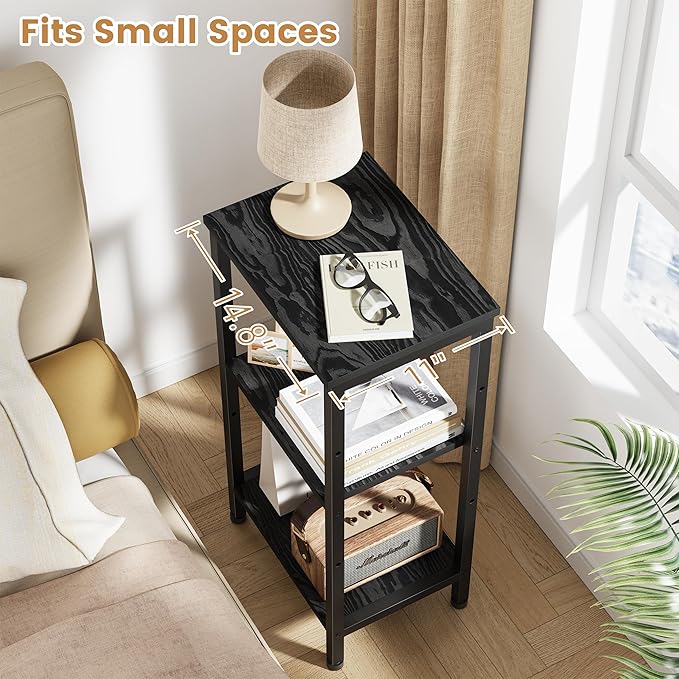 Asgolion Small Black Side Table, Tall End Table with Adjustable Shelf, Accent Table Stand for Home Decor, Small Entryway Table, Bedroom Nightstand, Living Room, Office, Black