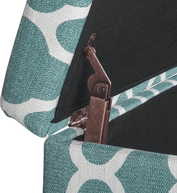 HomePop Large Upholstered Rectangular Storage Ottoman Bench with Hinged Lid, Teal Geometric