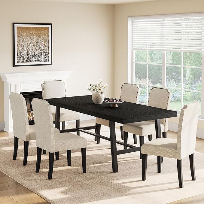 GarveeHome Industrial Dining Table for 6-8 People, 78.7" Long Large Kitchen Table with Sturdy Metal Frame, Rectangular Counter for Dinner, Kitchen, Dining Room (Black, 79" Non-extendable)