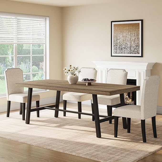 GarveeHome Industrial Dining Table for 6-8 People, 78.7" Long Kitchen Table with Sturdy Metal Frame, Rectangular Counter for Dinner, Kitchen, Dining Room (Rustic Pear, 79" Non-extendable)