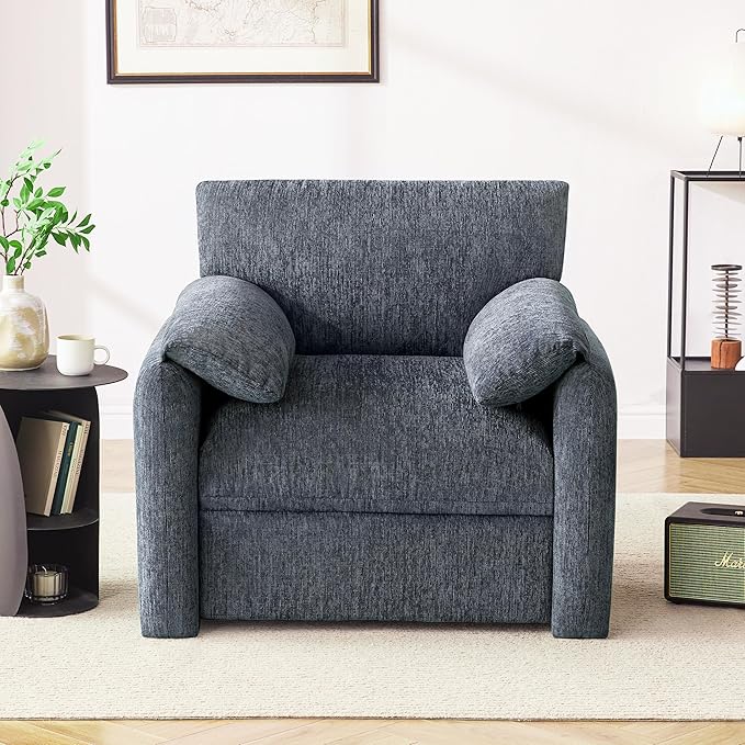 Howjoe Chenille Oversized Armchair, 38.6" Wide Accent Chairs for Living Room & Bedroom Modern Lounge Chair, Upholstered Mid-Century Reading Chair, Comfy Living Room Chair, Single Sofa Chair, Blue