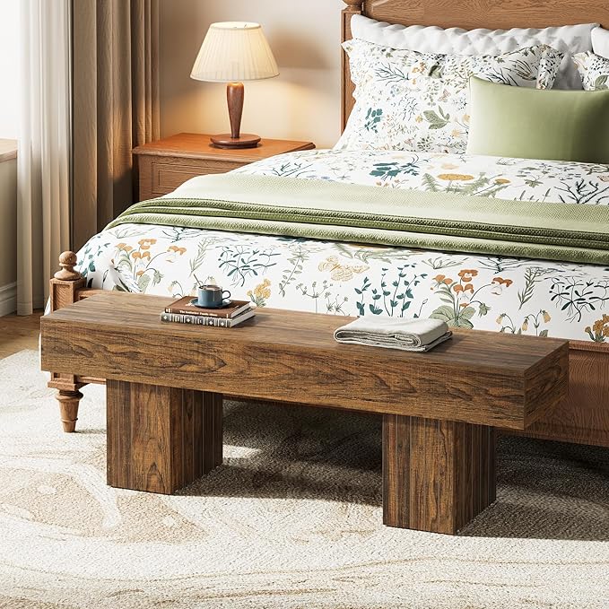 Tribesigns 55" Entryway Bench, Farmhouse Dining Bench with Broad Legs for Bedroom, Kitchen, Hallway, Rustic Brown