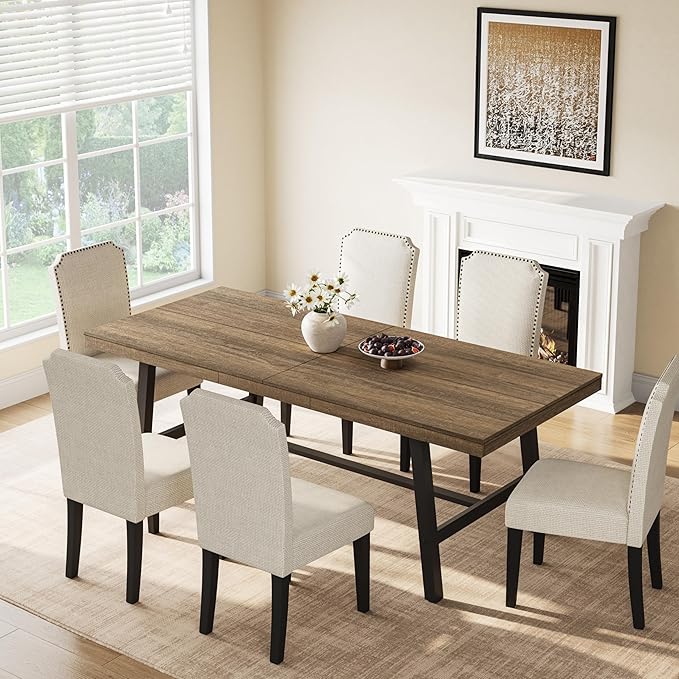 GarveeHome Industrial Dining Table for 6-8 People, 78.7" Long Kitchen Table with Sturdy Metal Frame, Rectangular Counter for Dinner, Kitchen, Dining Room (Rustic Pear, 79" Non-extendable)