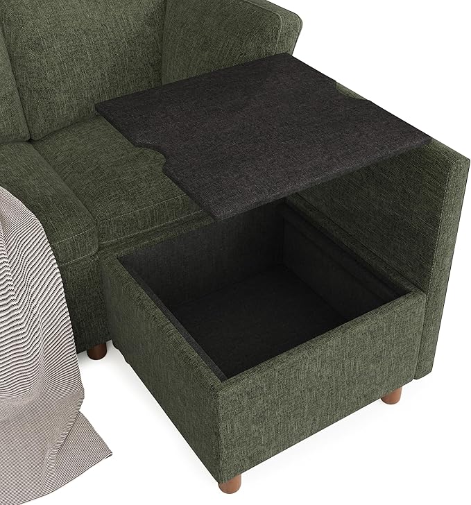 SITJOY Breakfast Nook Bench with Storage, Modular Corner Kitchen Banquette Seating, Dining Settee Couch, Upholstered Dining Bench with Back, Soft-to-Touch Fabric in Green, 5-Seat L Shaped Booth