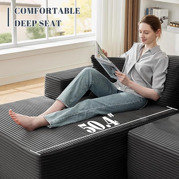 MANGODAN 110” Cloud Sectional Couch, Boneless Sofa for Living Room, Modular Sectional Sofa with Deep Seat, Comfy Fluffy Couch with L-Shaped Chaise, No Assembly Required (Left-Facing Chaise, Dark Grey)