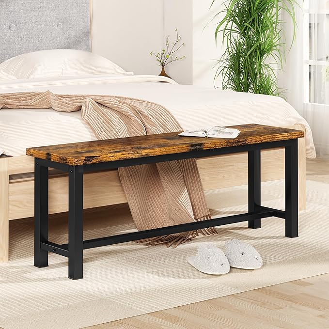Recaceik Dining Benches - Pair of 2 Industrial Benches for Dining Room, Kitchen, Entryway, Bedroom - 39 Inch, Rustic Brown Metal Legs, Easy to Assemble