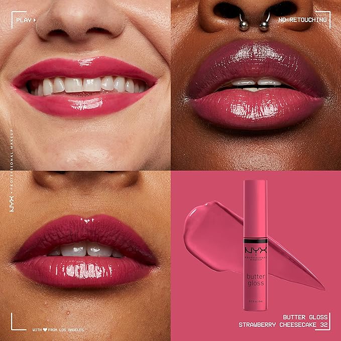 NYX PROFESSIONAL MAKEUP バターグロス（べたつかないリップグロス） - ストロベリーチーズケーキ（ウォームピンク）