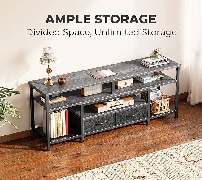 Huuger TV Stand for 55 60 Inch TV, Entertainment Center with Power Outlets and LED Lights, 54 Inch TV Console for Living Room, Media Console with Drawers and Shelves, Grey, 8778HC