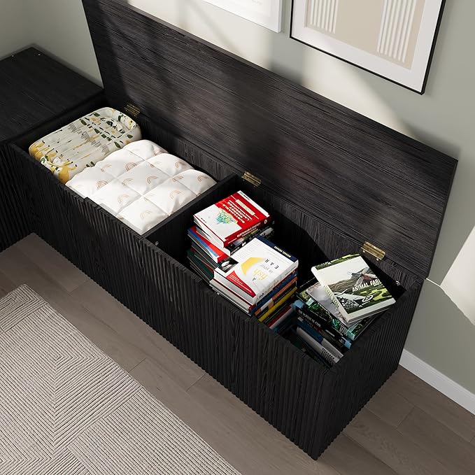 Bobve L-Shape Storage Bench with Cushion, Backless Corner Dining Bench, Kitchen Dining Nook Bench with Hidden Storage for Dining Room, Kitchen, Entryway (Black)
