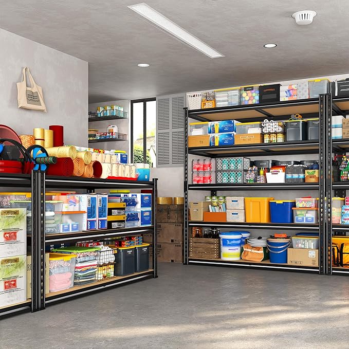 REIBII 5 Tier Garage Shelving Unit,2300LBS Heavy Duty Metal Storage Shelves,Adjustable Boltless Utility Rack Organizer for Basement Garage Pantry Kitchen Laundry Room,Black, 35.5" W x 15.8" D x 72" H