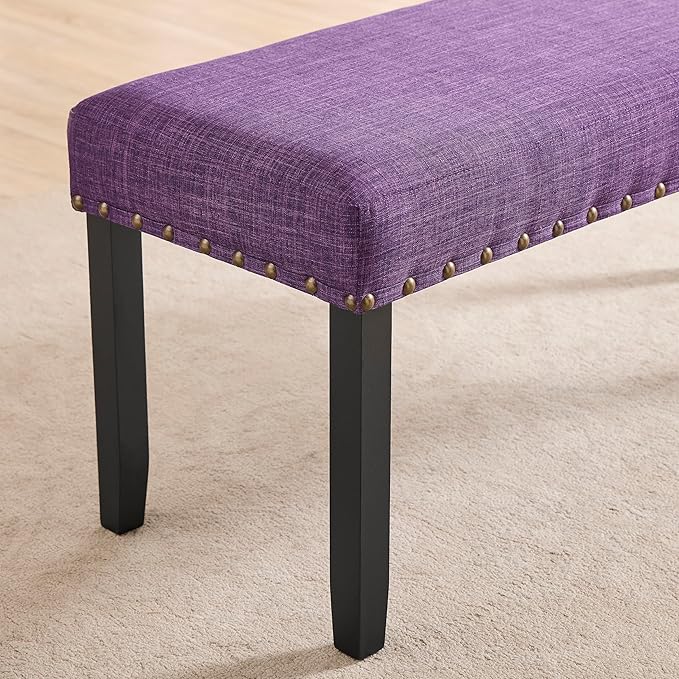 Roundhill Furniture Biony Fabric Dining Bench with Nailhead Trim, Purple