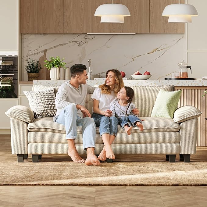 LINSY HOME 90" Modular Cloud Love Seat Sofa, Corduroy Soft Sectional Couch, Modern Comfy Love Seat, Perfect for Living Room, Apartment, Office, Beige