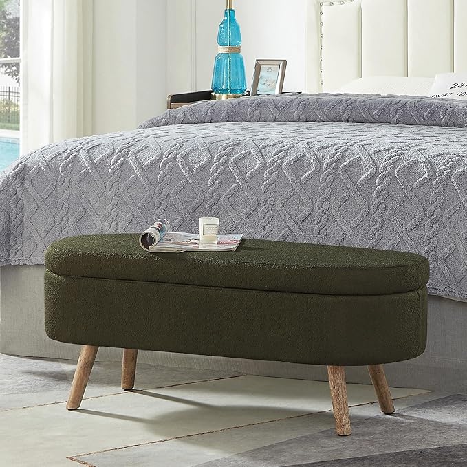 42.25" Ottoman with Storage, Storage Ottoman Bench with Safety Hinge, Foam End of Bed Bench, Upholstered Entryway Bench for Bedroom, Living Room & Window, Holds up to 330 lb,Dark Green