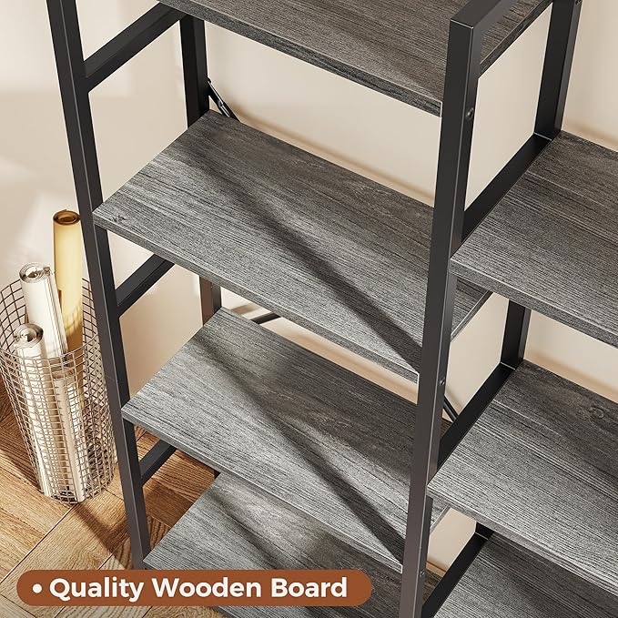 SUPERJARE Triple Bookshelf, Bookcase with 14 Open Display Shelves, Wide Book Shelf Book Case for Home & Office, 5 Tier, Grey