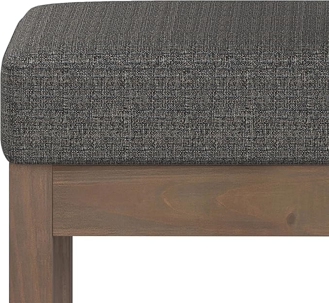 SIMPLIHOME Milltown Small Ottoman Bench - 27" Wide x 18" High Upholstered Tweed Look Fabric Rectangle Footstool Ottoman in Ebony, Contemporary Bench for Entryway with Cushioned Seat, Assembled