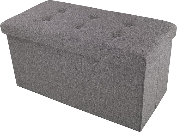 Lavish Home Folding Storage Ottoman - 30-Inch Folding Tufted Footrest, Linen Chest, or Bench with Removable Bin for Living Room, Bedroom, or Dorm (Dark Gray)