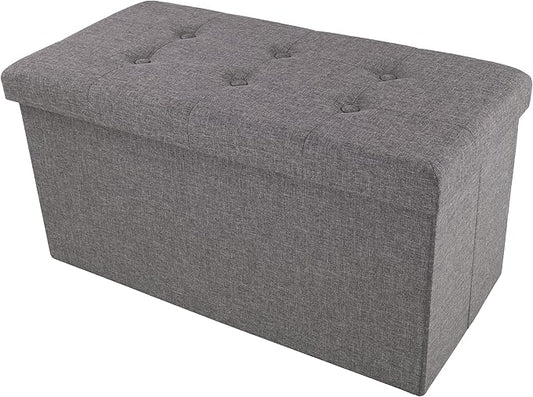 Lavish Home Folding Storage Ottoman - 30-Inch Folding Tufted Footrest, Linen Chest, or Bench with Removable Bin for Living Room, Bedroom, or Dorm (Dark Gray)
