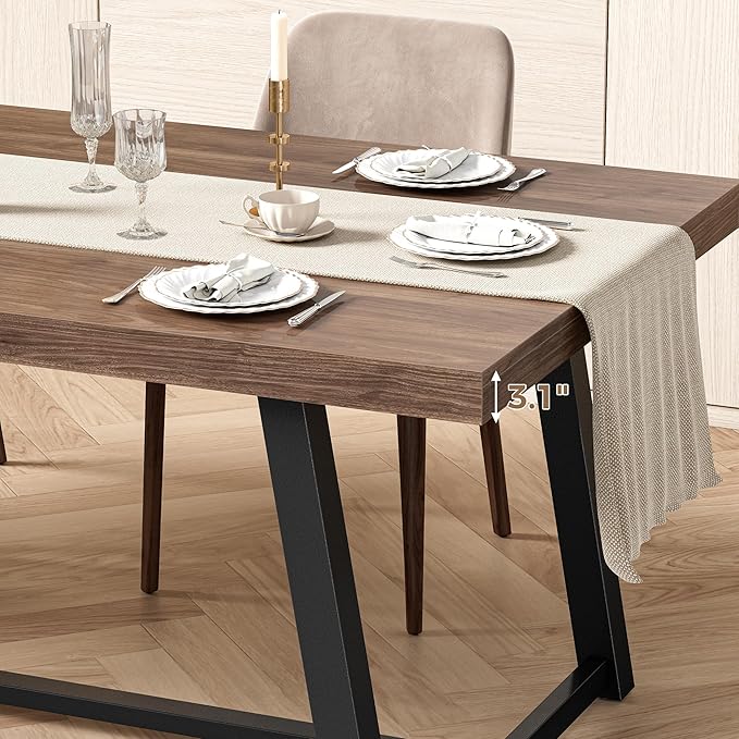 IRONCK 71" Dining Table for 6-8 People, Industrial Kitchen Table with Sturdy Metal Frame, Rectangular Brown Wood Dinner Table for Dining Room