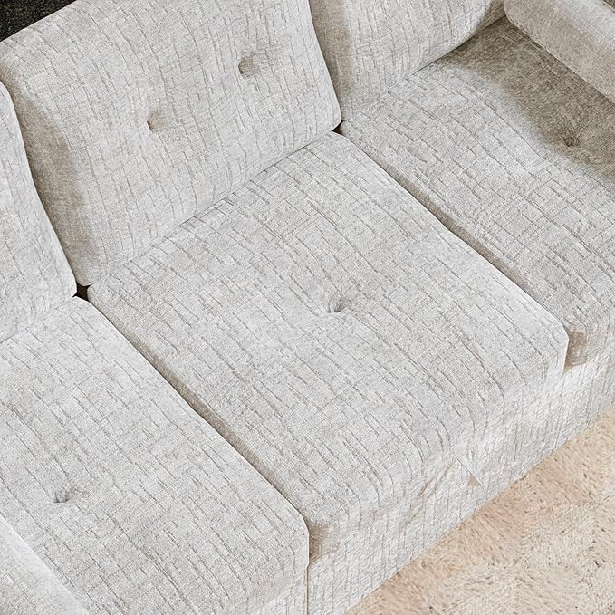 Convertible Sleeper Sofa Bed, 63 Inch Chenille Pull Out Couch with Side Table & Adjustable Backrest, Sectional Sleeper Sofa with Pull Out Bed for Living Room, Apartment, Beige