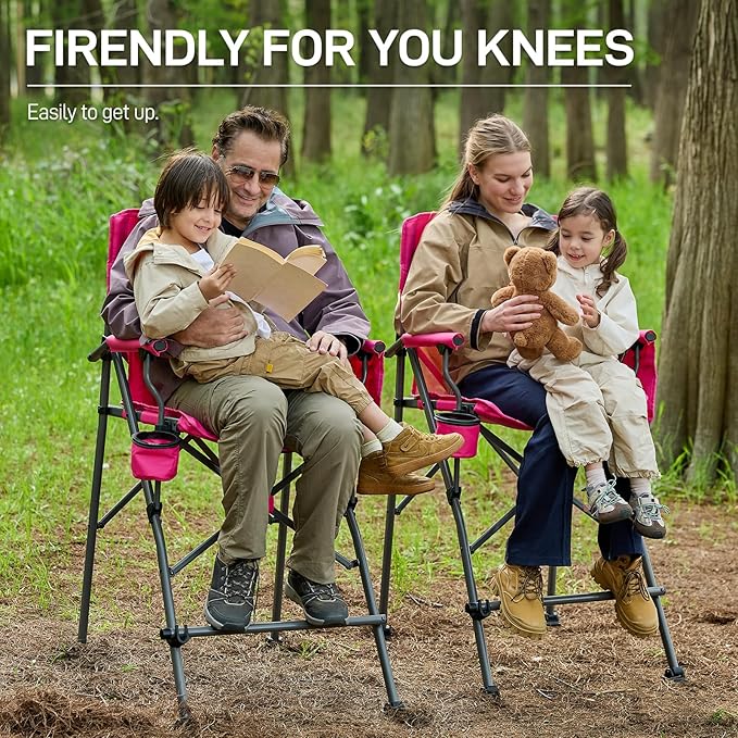 EVER ADVANCED Textilene Mesh Tall Camping Folding Chair 31", Portable Directors Chair, Bar Height Camping Chair with Carry Bag and Footrest, Armrest, Heavy Duty Supports 300 Lbs Pink