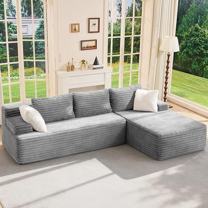 Hobestluk Modular Sectional Sofa Boneless Couch L-Shape Couch 3 Seat Modular Couch Memory Foam Sectional Couches for Living Room Furniture, Cloud Couch with Chaise Lounge (96" Right Facing Chaise)