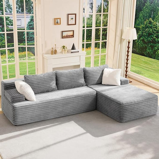 Hobestluk Modular Sectional Sofa Boneless Couch L-Shape Couch 3 Seat Modular Couch Memory Foam Sectional Couches for Living Room Furniture, Cloud Couch with Chaise Lounge (96" Right Facing Chaise)