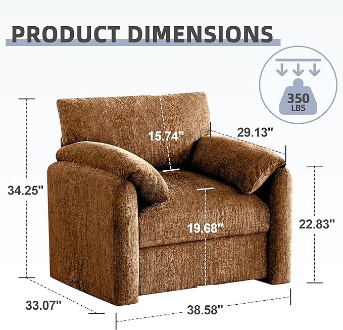 Howjoe Chenille Oversized Armchair, 38.6'" Wide Accent Chairs for Living Room & Bedroom Modern Lounge Chair, Upholstered Mid-Century Reading Chair (Rustic Bronzing Cloth, 2 Pack)