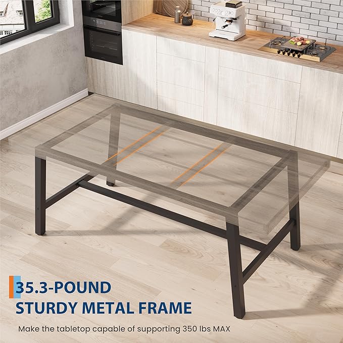GarveeHome Industrial Dining Table for 6-8 People, 70.87" Long Kitchen Table with Sturdy Metal Frame, Rectangular Counter for Dinner, Kitchen, Dining Room (Grey Walnut, 71" Non-extendable)