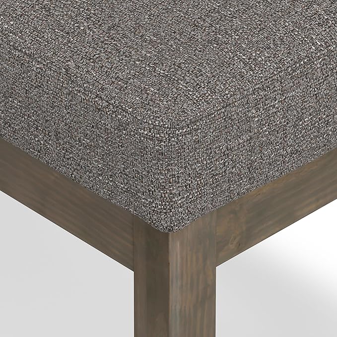 SIMPLIHOME Milltown Small Ottoman Bench - 27" Wide x 18" High Upholstered Tweed Look Fabric Rectangle Footstool Ottoman in Pebble Grey, Contemporary Bench for Bedroom with Cushioned Seat, Assembled