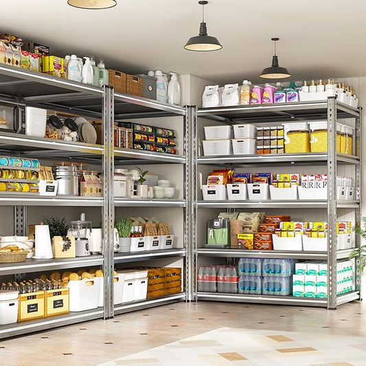 2200LBS Heavy Duty Storage Shelves, 5-Tier Adjustable Metal Shelving Unit with Waterproof PP Boards,Garage Storage Rack for Pantry Basement Warehouse,35"W x 16"D x 72"H,4 Pack Sliver Shelves