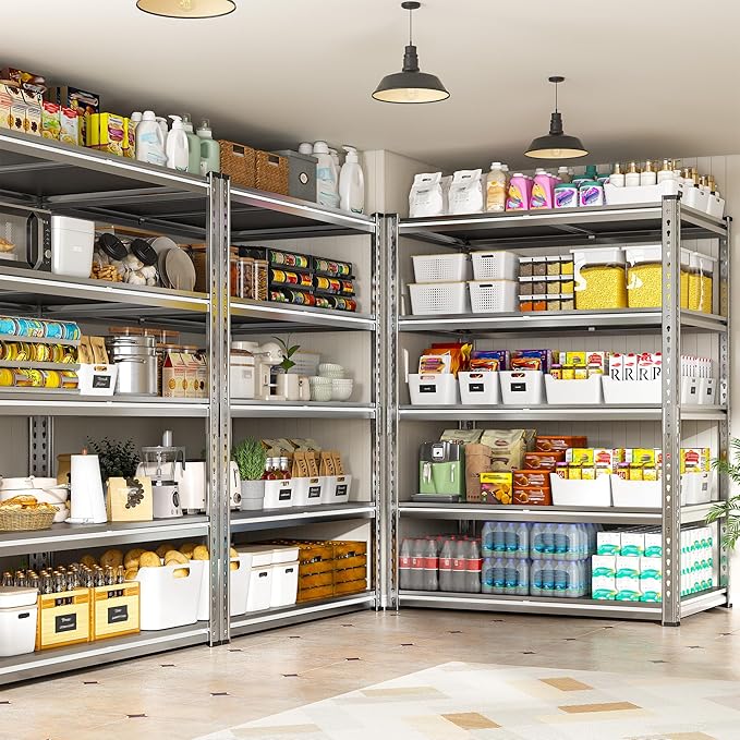 2200LBS Heavy Duty Storage Shelves, 5-Tier Adjustable Metal Shelving Unit with Waterproof PP Boards,Garage Storage Rack for Pantry Basement Warehouse,35"W x 16"D x 72"H,2 Pack Sliver Shelves