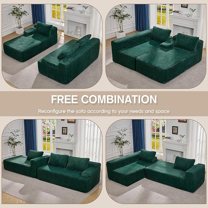 Hobestluk Modular Sectional Sofa Boneless Couch L-Shape Couch 3 Seat Modular Couch Memory Foam Sectional Couches for Living Room Furniture, Cloud Couch with Oversized Chaise (108" Left Facing Chaise)