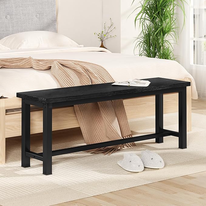 Recaceik Dining Benches, 39 Inch Table Benches, Pair of 2 Benches for Dining Room, Kitchen, Entryway, Bedroom, Industrial Small Bench Kitchen Bench with Metal Legs, Easy to Assemble, Black
