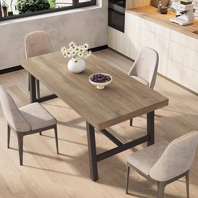 GarveeHome Industrial Dining Table for 4-6 People, 63" Long Kitchen Table with Sturdy Metal Frame, Rectangular Counter for Dinner, Kitchen, Dining Room (Rustic Pear, 63" Non-extendable)