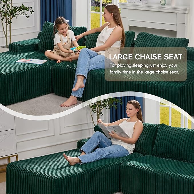 Hobestluk Modular Sectional Sofa Boneless Couch L-Shape Couch 3 Seat Modular Couch Memory Foam Sectional Couches for Living Room Furniture, Cloud Couch with Oversized Chaise (108" Left Facing Chaise)