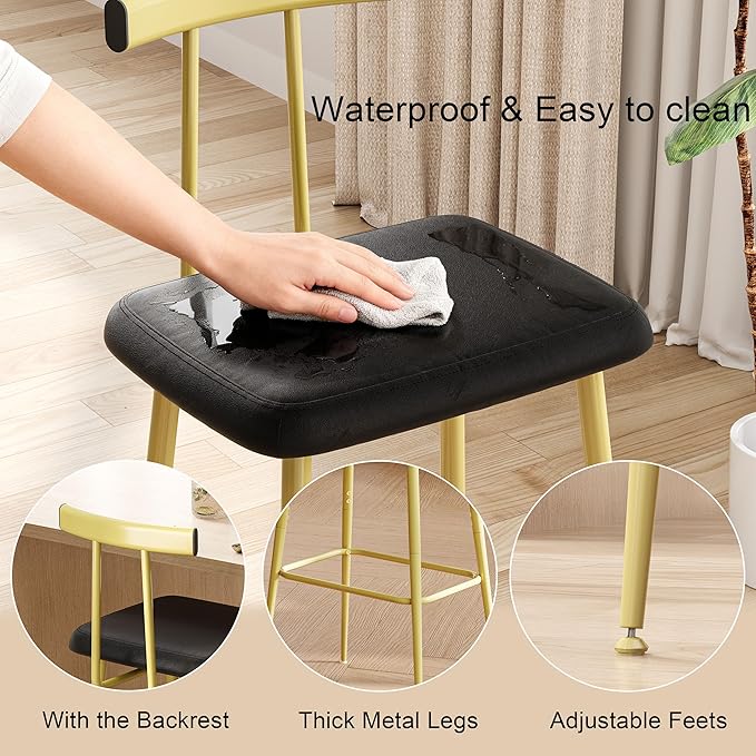 Bar Stools Set of 2, Tall Bar Stools with Backrest and Footrest, Counter Height Bar Chairs, Industrial Barstools with PU Leather Cushion, for Kitchen, Dining Room, Bar, Cafe (Gold) KBS515GC