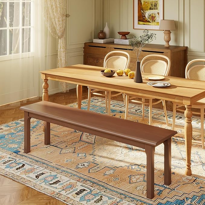 Dining Bench 63" Wood Solid Oak Wooden Bed End/Entryway Bench for Bedroom Living Room Kitchen(Brown)