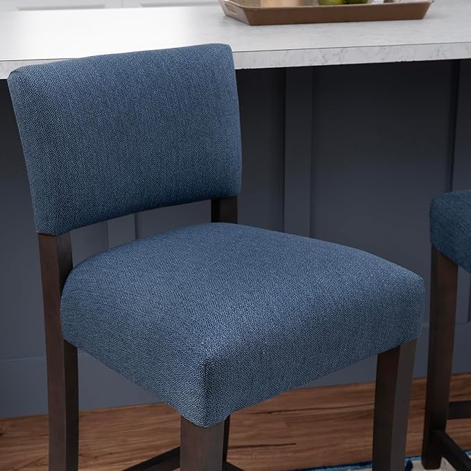 Linon Brasko Dark Espresso Wood with Dark Blue Upholstery 24" Seat Height Counter Stool in a Set of 2