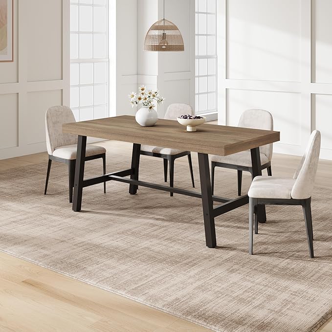 GarveeHome Industrial Dining Table for 4-6 People, 63" Long Kitchen Table with Sturdy Metal Frame, Rectangular Counter for Dinner, Kitchen, Dining Room (Rustic Pear, 63" Non-extendable)