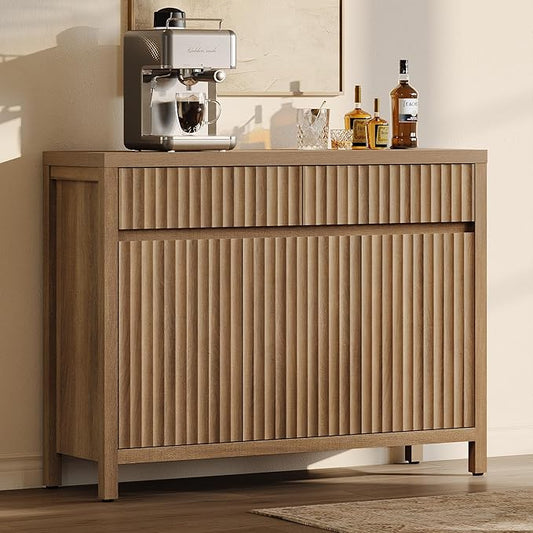 SICOTAS Fluted Sideboard Buffet Cabinet with Storage – 42" Credenza Accent Cabinet with 2 Drawers and 3 Doors, Modern Entryway Cabinet Console with Adjustable Shelves for Living Room, Kitchen