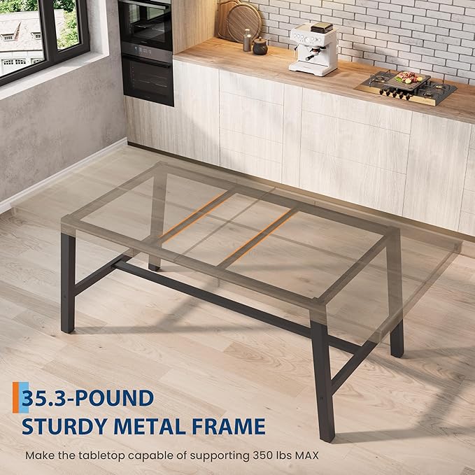 GarveeHome Industrial Dining Table for 6-8 People, 78.74" Long Large Kitchen Table with Sturdy Metal Frame, Rectangular Counter for Dinner, Kitchen, Dining Room (Grey, 79" Non-extendable)