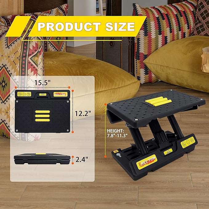 footrest for Under Desk at Work, Massage and Soft Cushion, for Multi-Scene | 4-section height adjustable, foldable, ergonomic footrest, metal frame (Yellow)