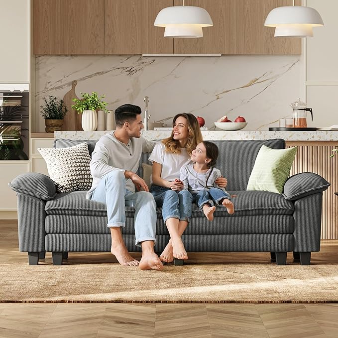 LINSY HOME 90" Modular Cloud Love Seat Sofa, Corduroy Soft Sectional Couch, Modern Comfy Love Seat, Perfect for Living Room, Apartment, Office, Grey
